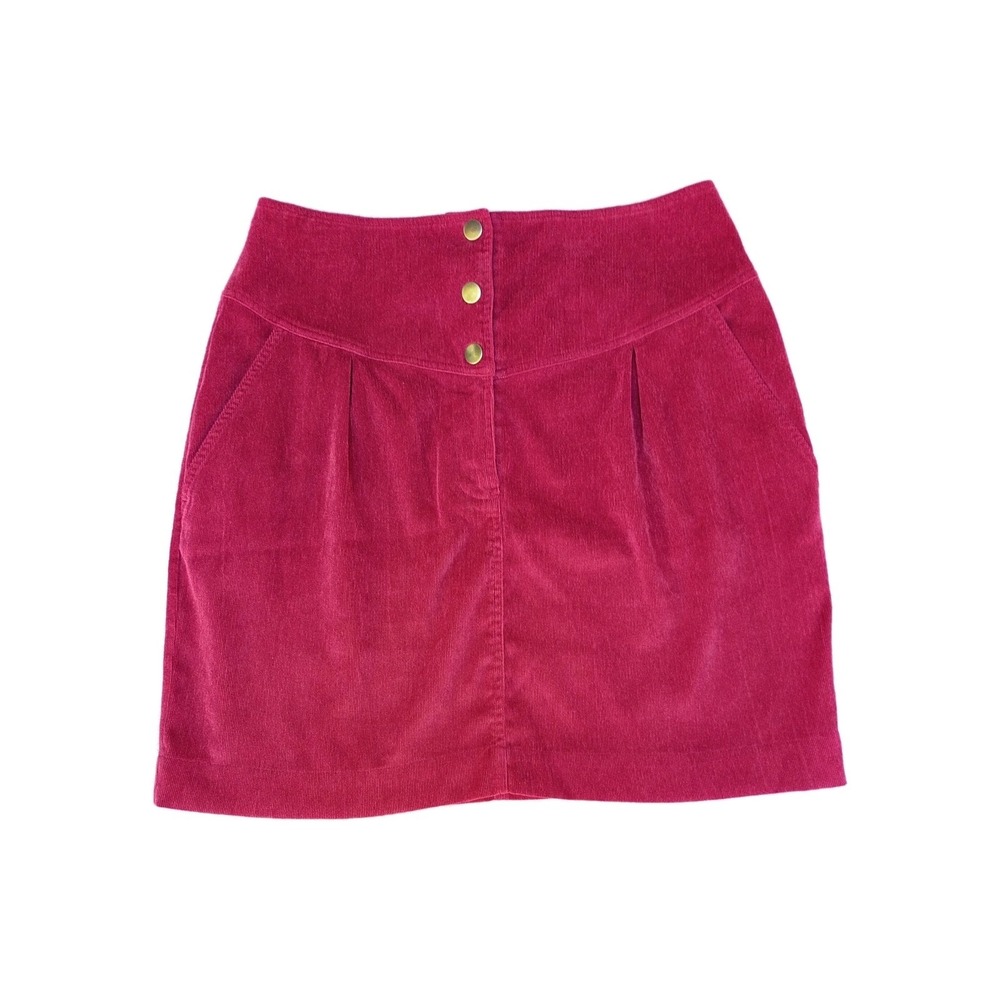 Rebecca Minkoff Corduroy Mini Skirt Burgundy Button Front Buckle Back Size 10